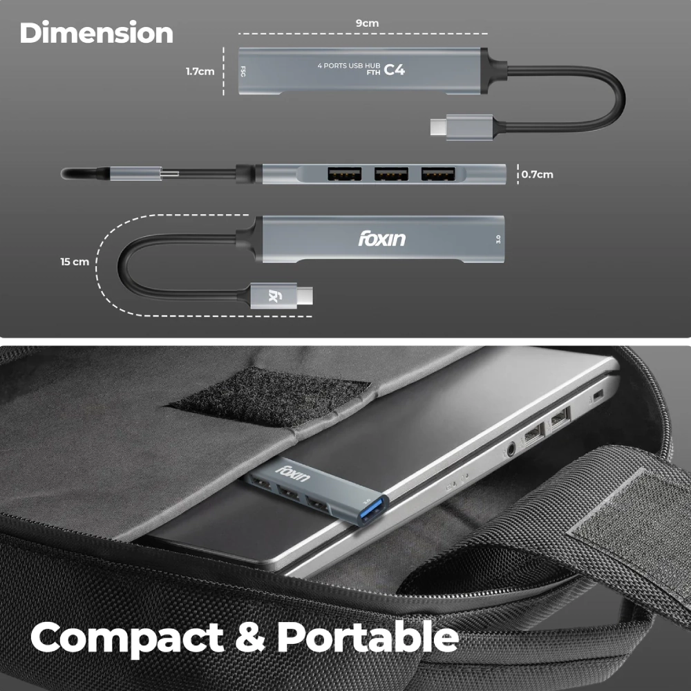 Foxin Type-C to 4 Port USB Hub 3.0 (Metal Body) FTH C4 view 4
